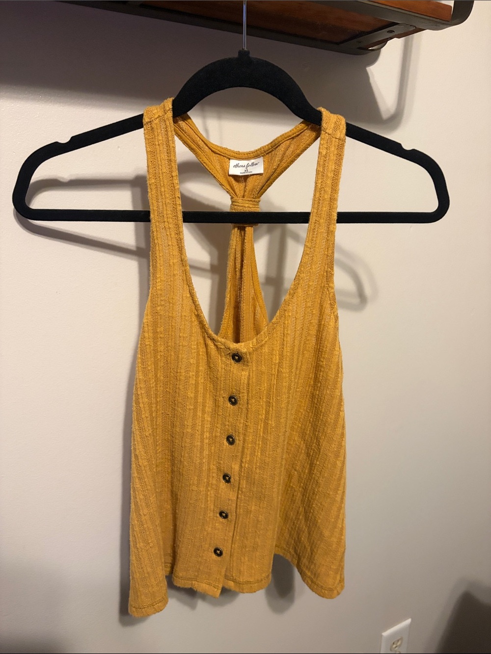 Others Follow Mustard Ribbed Button-Back Tank